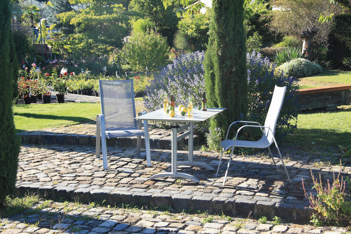 TABLE DE JARDIN PLIANTE 120/80/72 cm métal, matériau de bois gris, couleur platine rectangulaire  - gris/couleur platine, Basics, métal/matériau de bois (120/80/72cm) - Gardenson