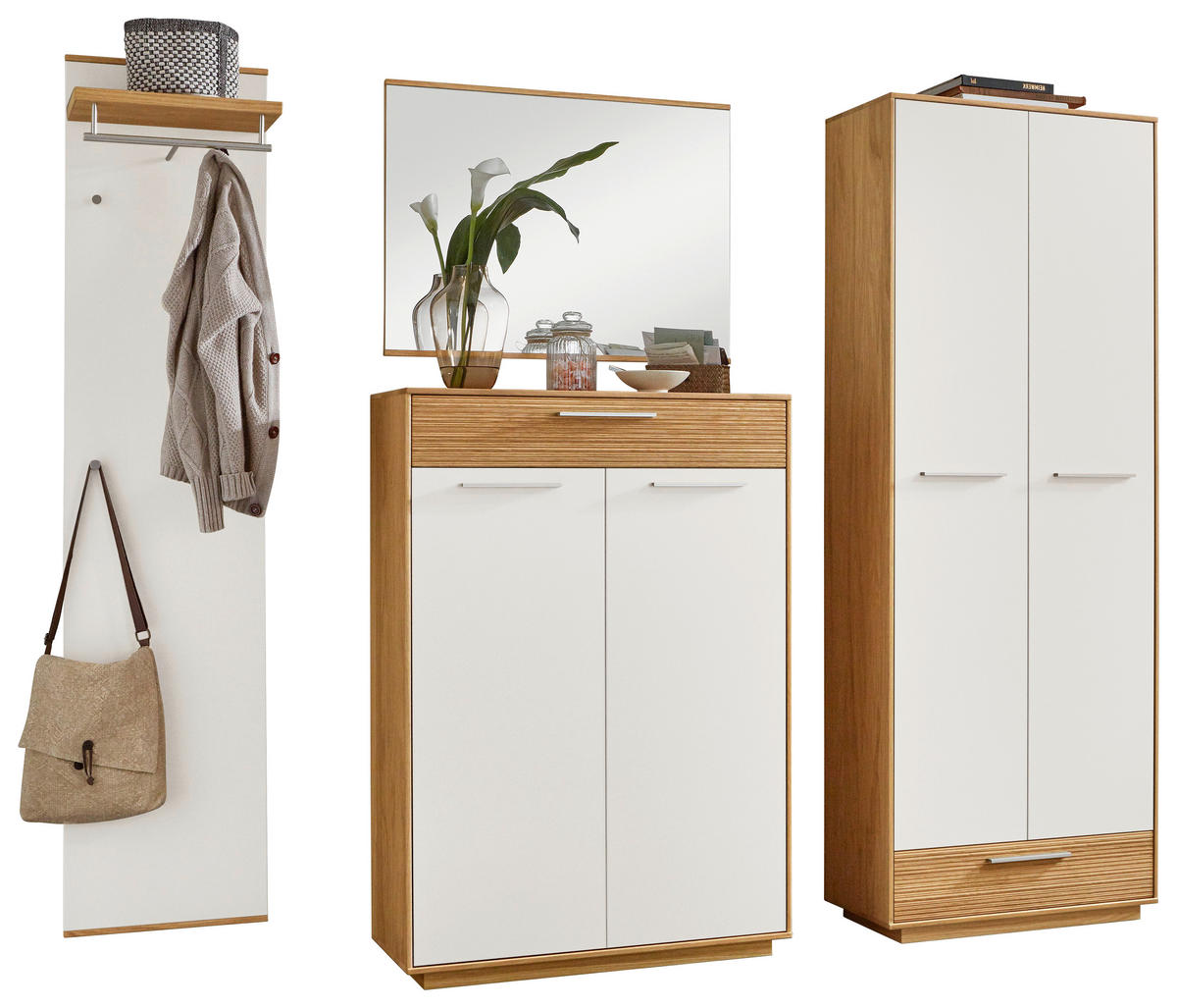 GARDEROBE 4-teilig 220/195/37 cm  - Weiss/Eichefarben, Design, Holz/Holzwerkstoff (220/195/37cm)