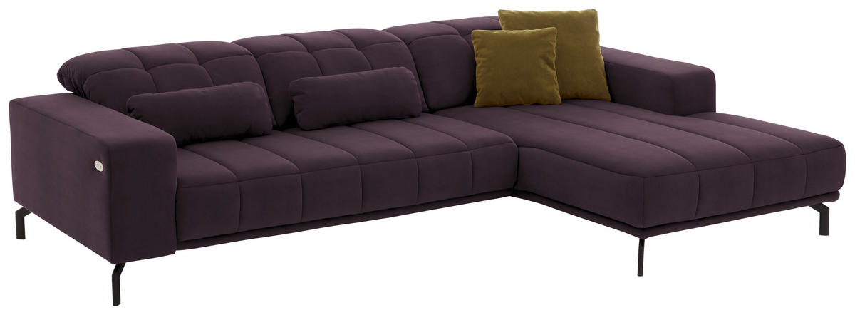 ECKSOFA in Velours Lila  293/195 cm  - Lila/Schwarz, Design, Textil/Metall (293/195cm) - Beldomo Style
