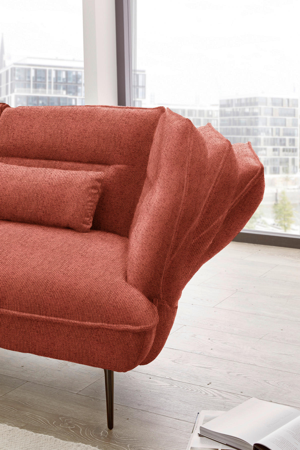 ECKSOFA in Flachgewebe Kupferfarben  153/339 cm  - Schwarz/Kupferfarben, Design, Textil/Metall (153/339cm) - Moderano