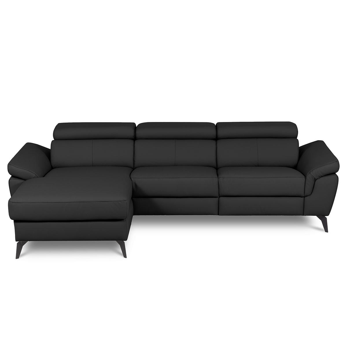 ECKSOFA Lederlook Echtleder Schwarz  - Schwarz, Design, Leder/Textil (179/252cm) - Livetastic