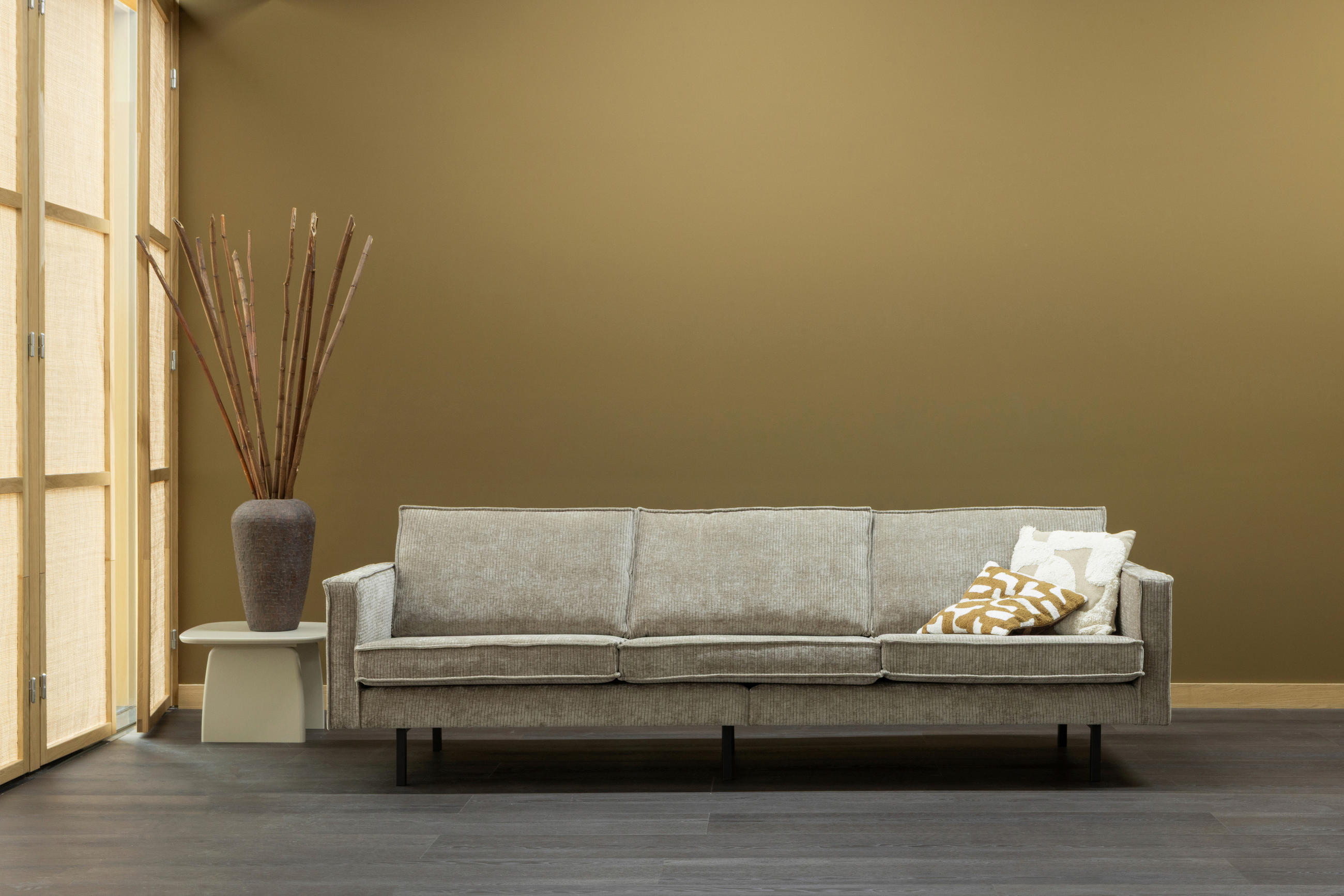 3-SITZER-SOFA Rodeo gerippt Sandfarben  - Sandfarben/Schwarz, MODERN, Textil/Metall (277/85/86cm) - Livetastic