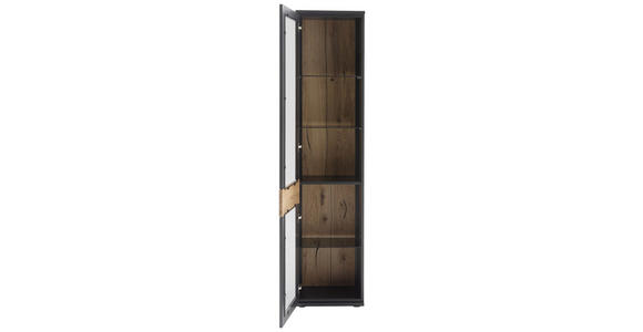VITRINE in furniert, massiv Grau, Schwarz, Eichefarben - Eichefarben/Anthrazit, Design, Glas/Holzwerkstoff (45/201/37cm) - Novel