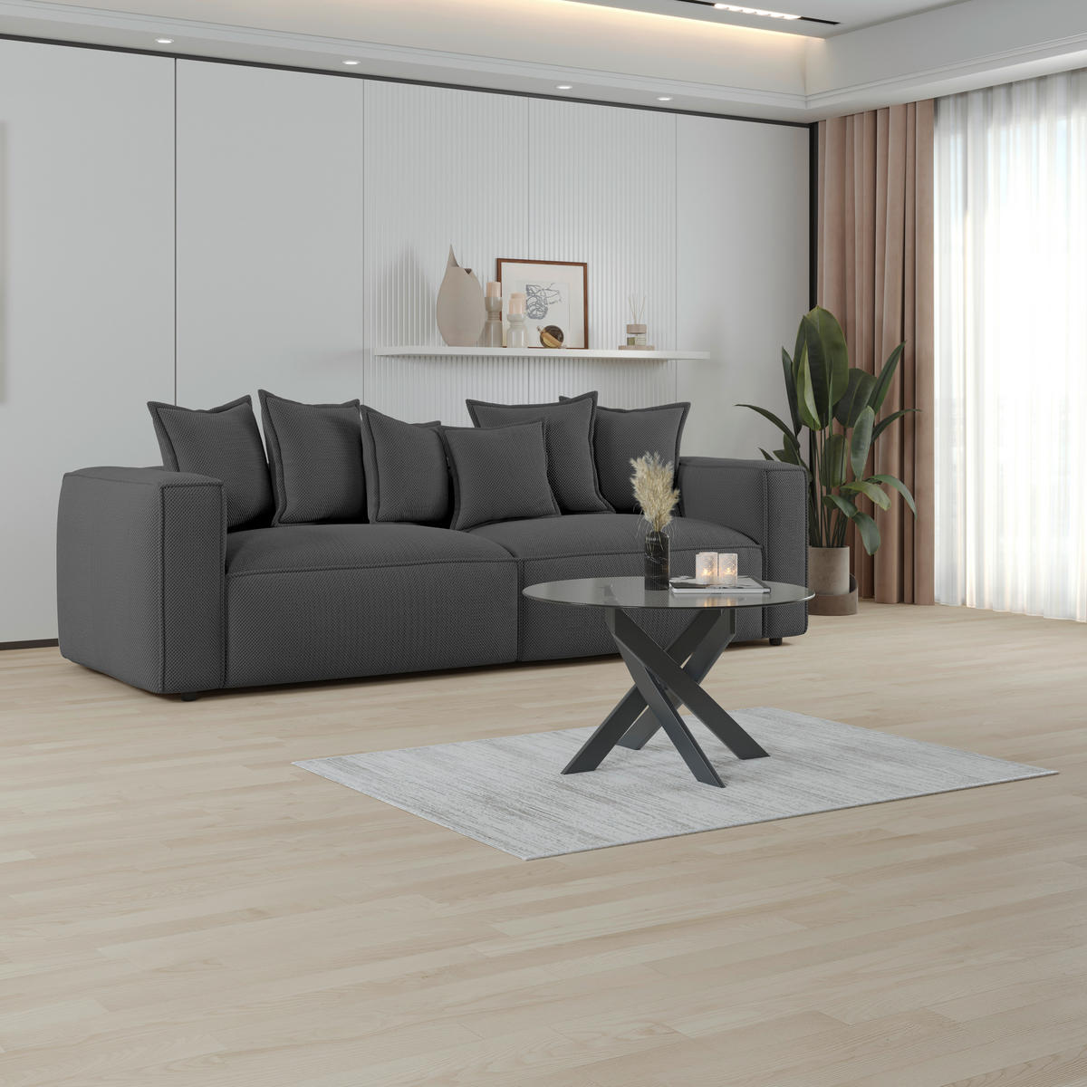 BIGSOFA in Mikrofaser Anthrazit  - Anthrazit/Schwarz, Modern, Textil (280/72/109cm) - MID.YOU