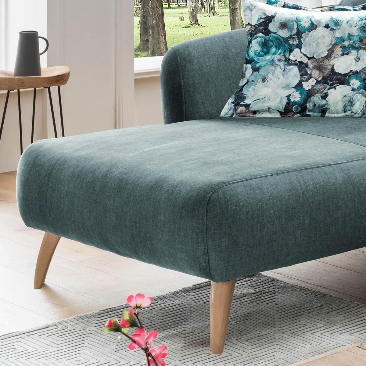 ECKSOFA Blau, Multicolor Velours  - Blau/Buchefarben, MODERN, Holz/Textil (162/277cm) - Livetastic