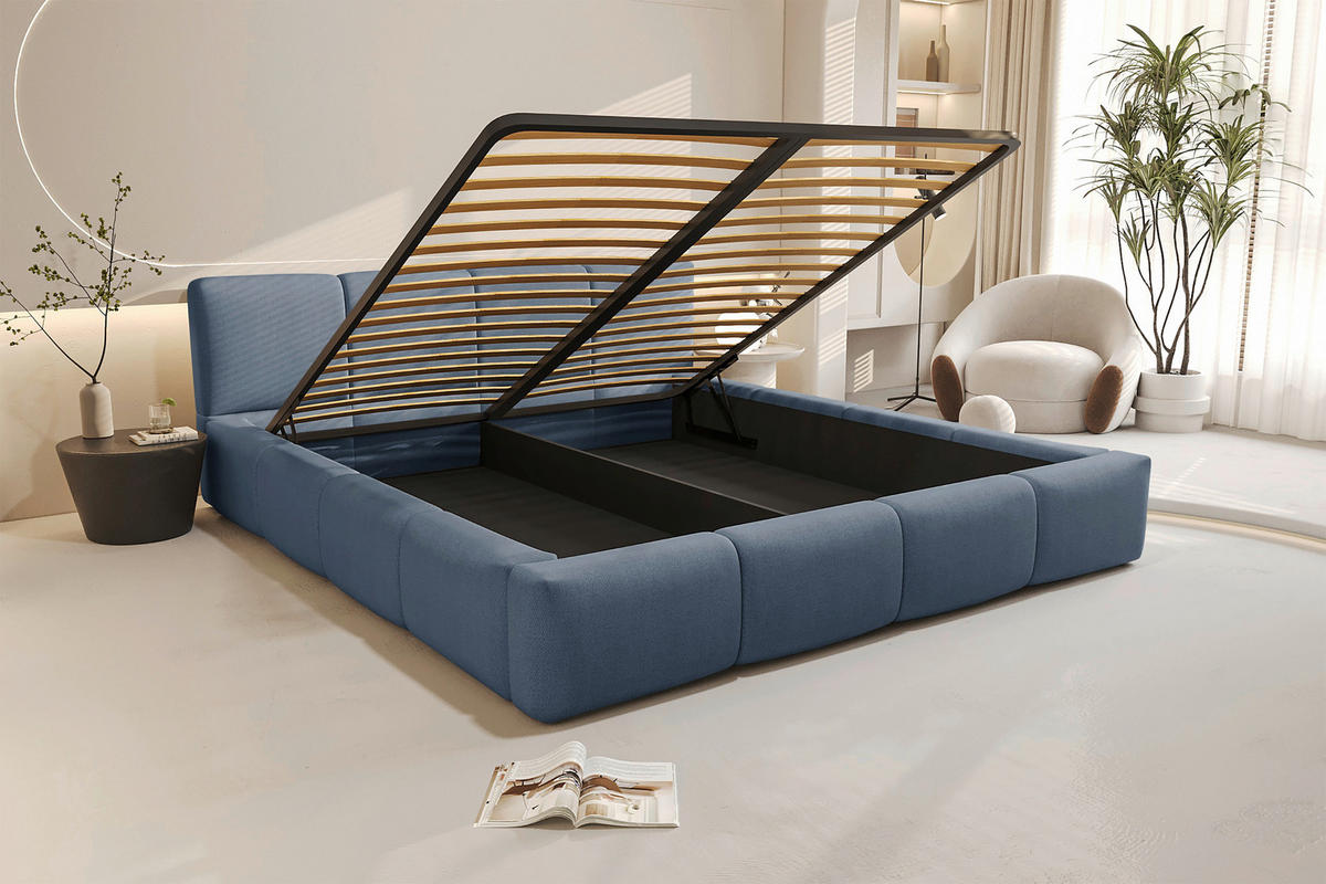 POLSTERBETT 180/200 cm,  in Blau, Lattenrost, Bettkasten,  - Blau/Schwarz, Design, Holz/Textil (180/200cm) - Xora