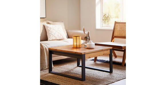 COUCHTISCH Eiche massiv 75/75/42 cm quadratisch Schwarz, Eichefarben - Eichefarben/Schwarz, Design (75/75/42cm) - Novel