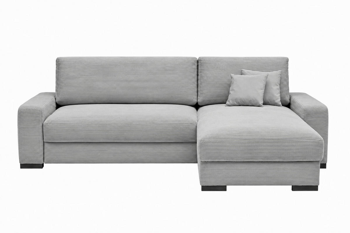 ECKSOFA  Cord Hellgrau  - Hellgrau/Schwarz, Basics, Holz/Holzwerkstoff (264/184cm) - MID.YOU