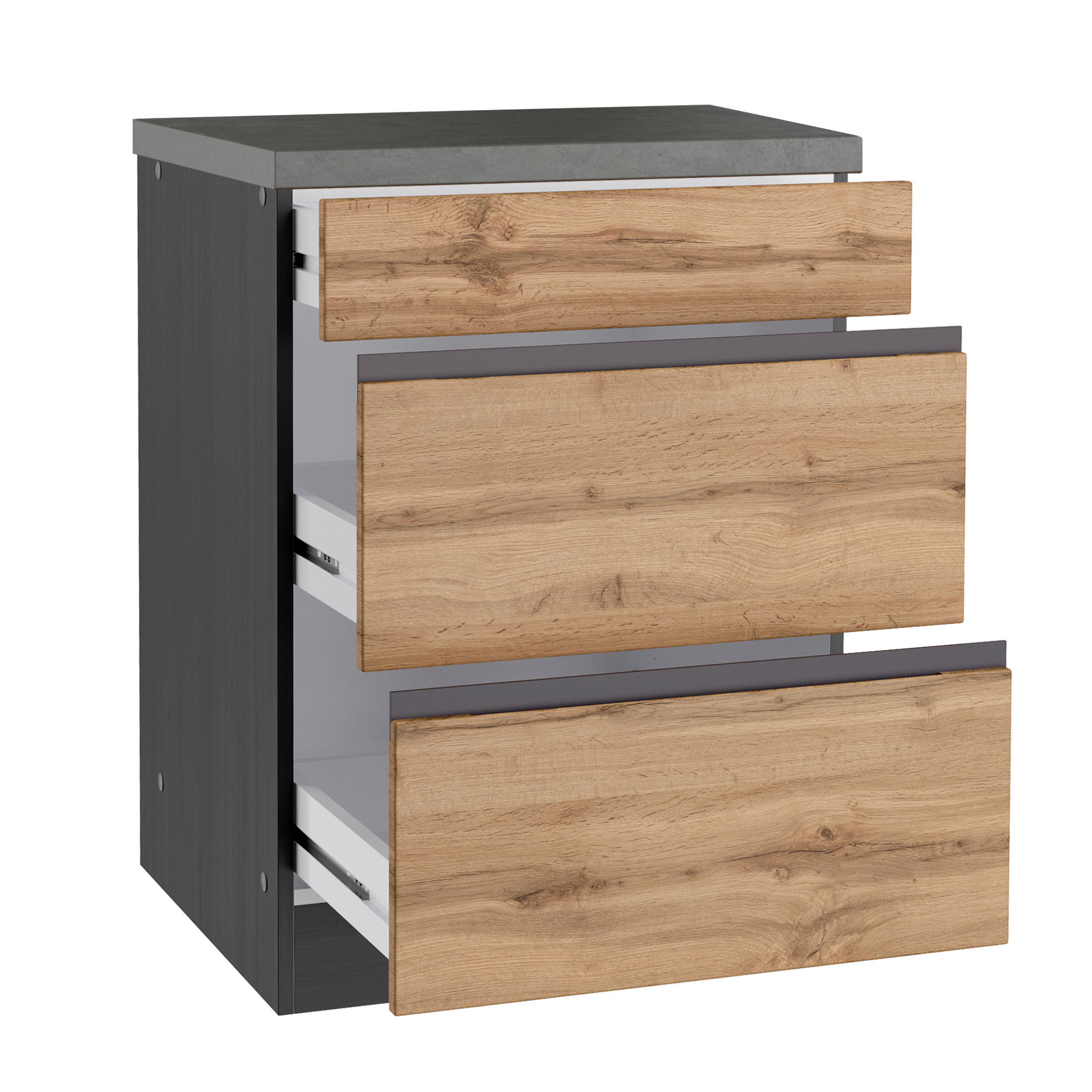 KÜCHENUNTERSCHRANK 60/86/60 cm  in Graphitfarben, Eiche Wotan  - Eiche Wotan/Graphitfarben, Design, Holzwerkstoff (60/86/60cm) - Held