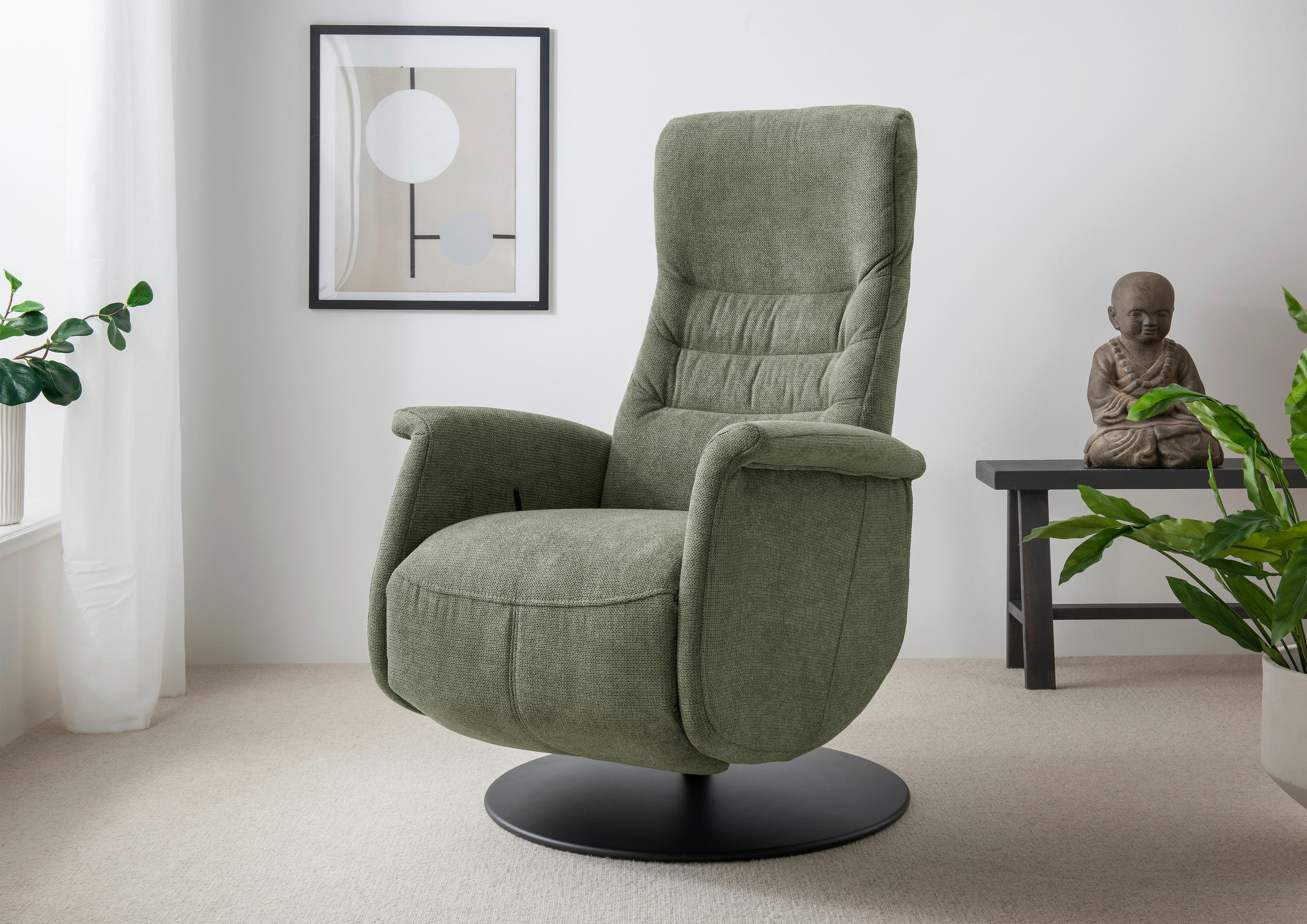 RELAXSESSEL LATINA Chenille Kopfteilverstellung, Fußteilverstellung, Rücken echt    - Dunkelgrün/Schwarz, MODERN, Textil/Metall (72/118/85-165cm) - Livetastic