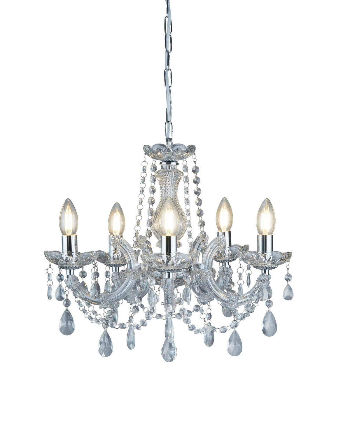 KRISTALL-HÄNGELEUCHTE 48/120 cm   - Chromfarben, KONVENTIONELL, Glas/Kunststoff (48/120cm) - Searchlight