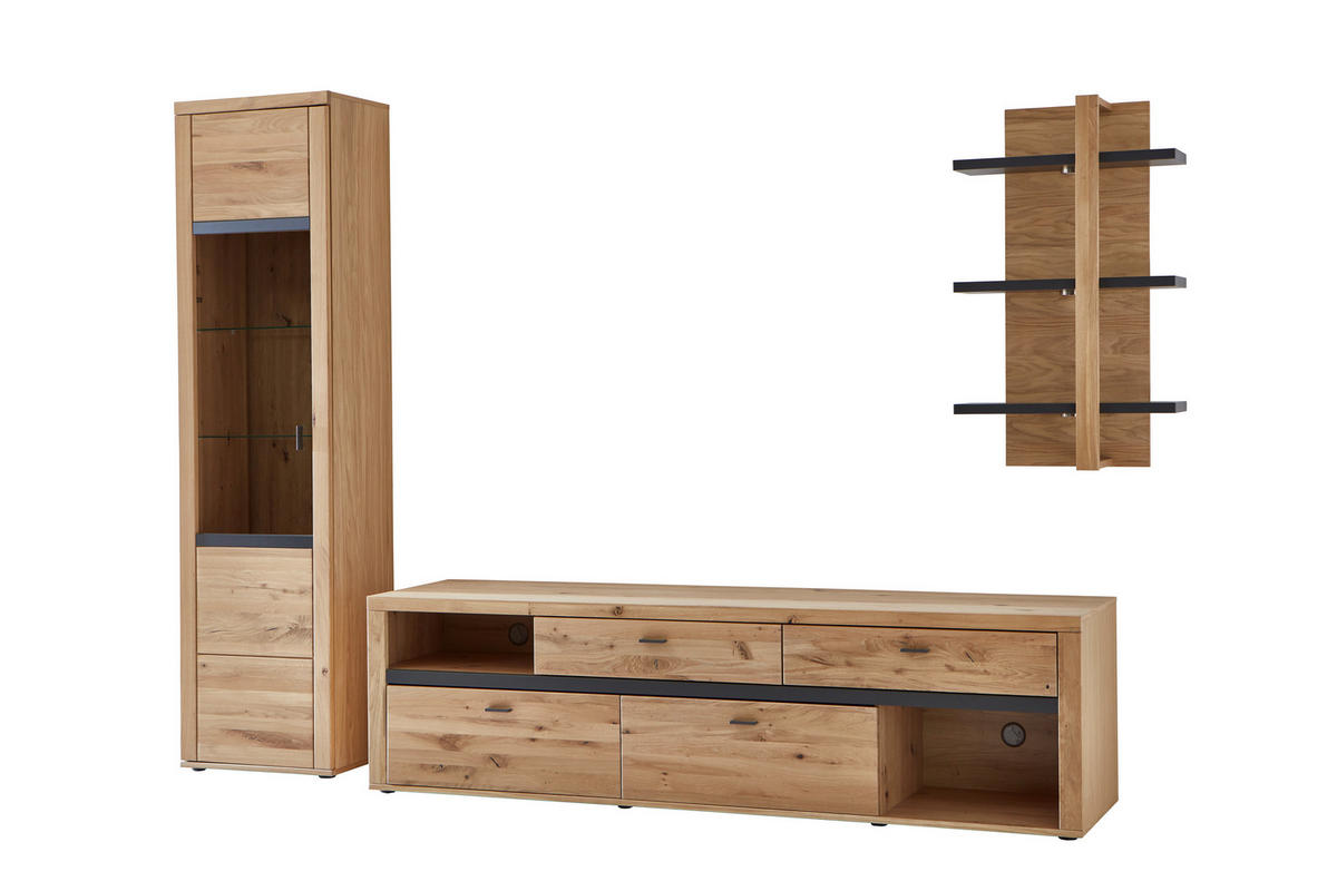 WOHNWAND  in Eichefarben 285,2/209,3/50,2 cm  - Eichefarben/Grau, Design, Glas/Holz (285,2/209,3/50,2cm) - Modante