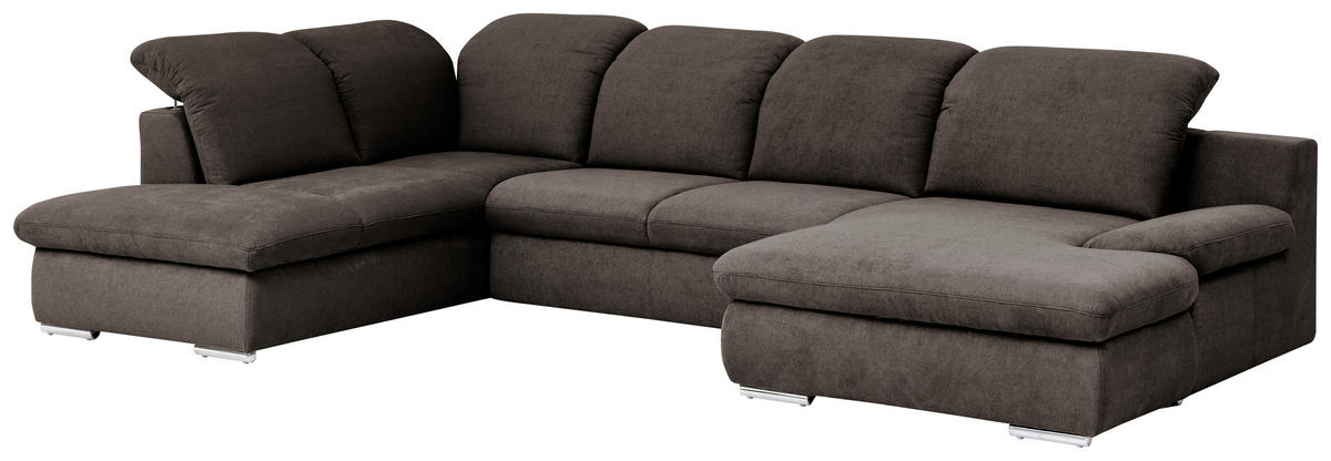 WOHNLANDSCHAFT in Chenille Braun  - Chromfarben/Braun, Design, Textil/Metall (212/353/165cm) - Livetastic