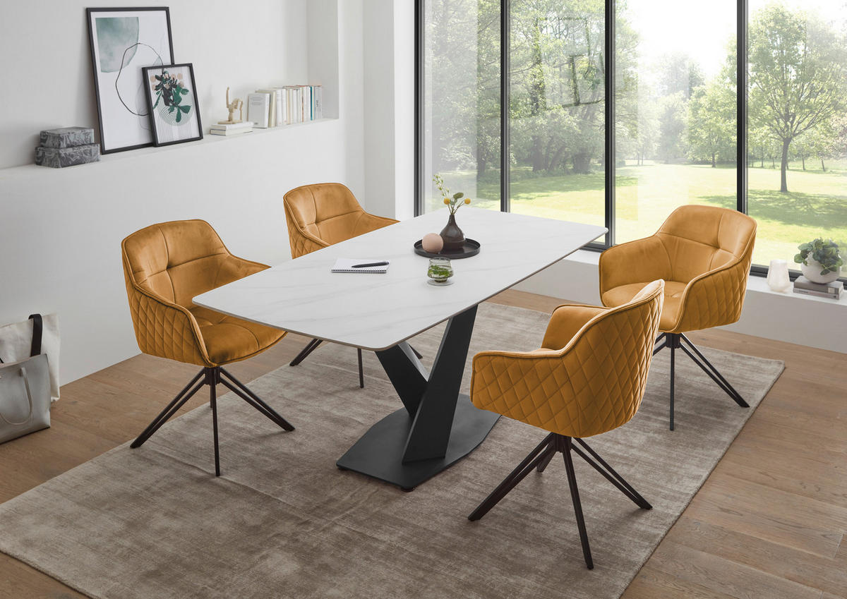 ESSTISCH in Keramik  - Schwarz/Weiß, MODERN, Keramik/Metall (180/75/90cm) - MID.YOU