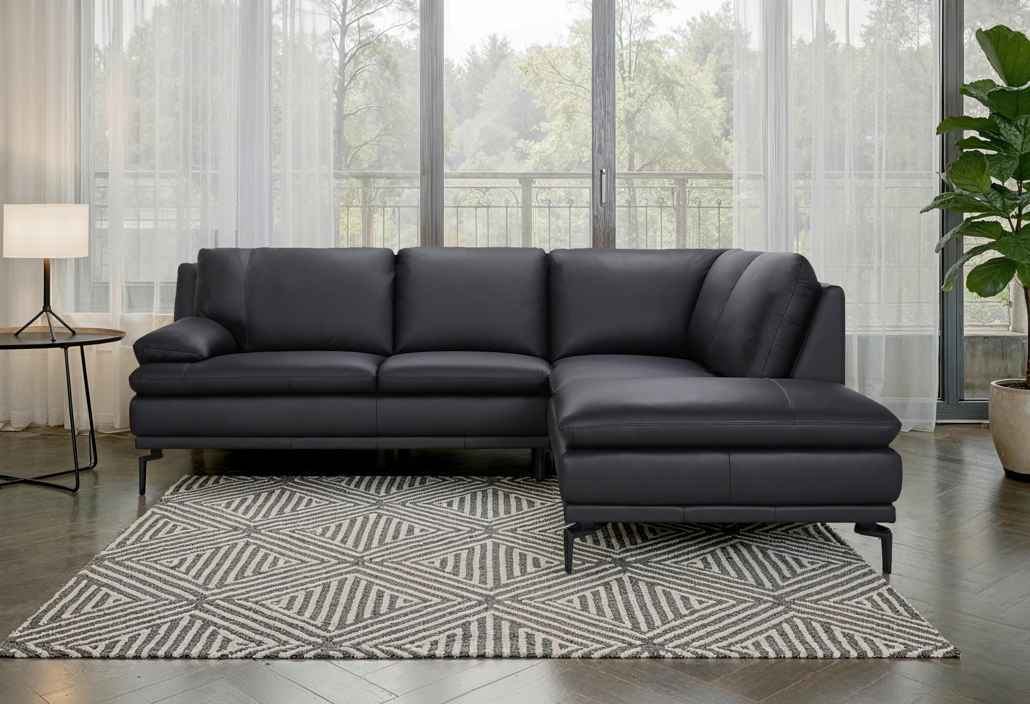 ECKSOFA Schwarz Echtleder  - Schwarz, Design, Leder (248/221cm) - MID.YOU