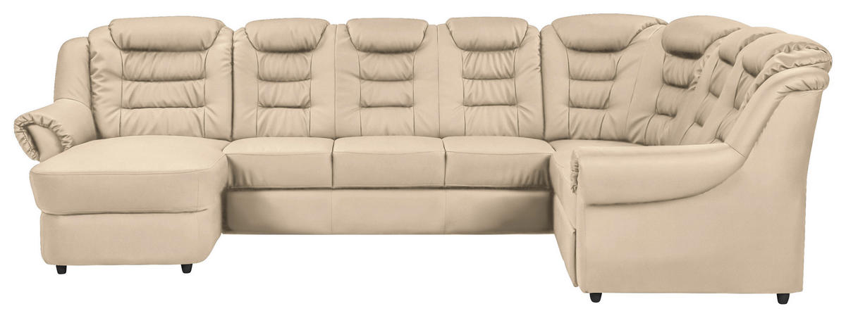 WOHNLANDSCHAFT in Lederlook Beige  - Beige/Schwarz, KONVENTIONELL, Kunststoff/Textil (165/333/216cm) - Livetastic