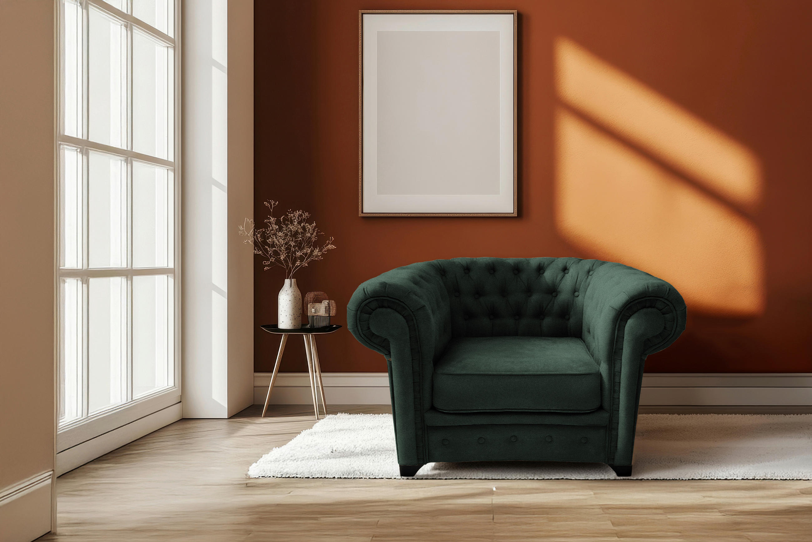 CHESTERFIELD-SESSEL - Dunkelgrün/Schwarz, KONVENTIONELL, Holz/Holzwerkstoff (91/72/92cm) - Livetastic