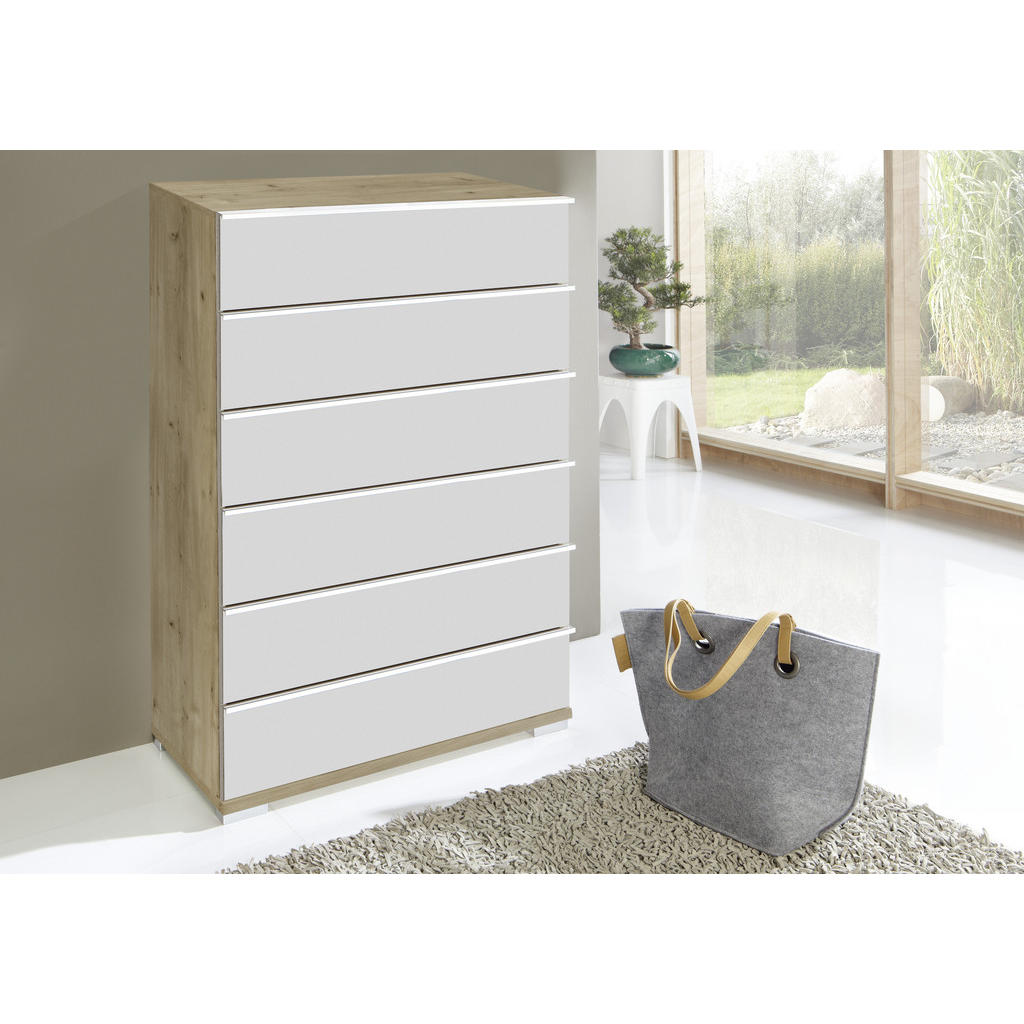 Thumbnail - Venda Highboard, Weiß, Eiche Bianco, Metall, 6 Schubladen, 75x120x42 cm, Goldenes M, Made in Germany, Typenauswahl, Beim...