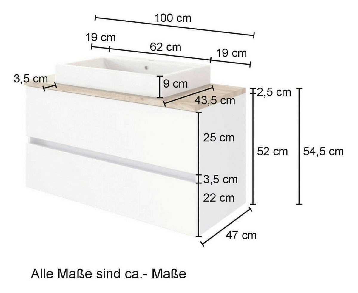 WASCHTISCHKOMBI 100 cm  - Eiche Wotan/Weiß, MODERN, Keramik/Holzwerkstoff (100cm) - Held