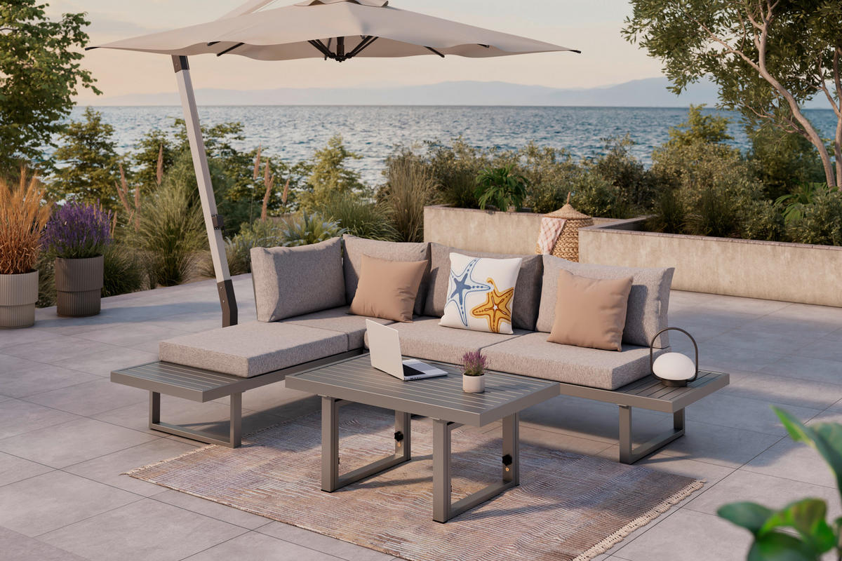 LOUNGE GARNITÚRA   176/100/71/46/67/74,5/60,5 cm  - szürke, Design, fém (176/100/71/46/67/74,5/60,5cm) - Ambia Garden
