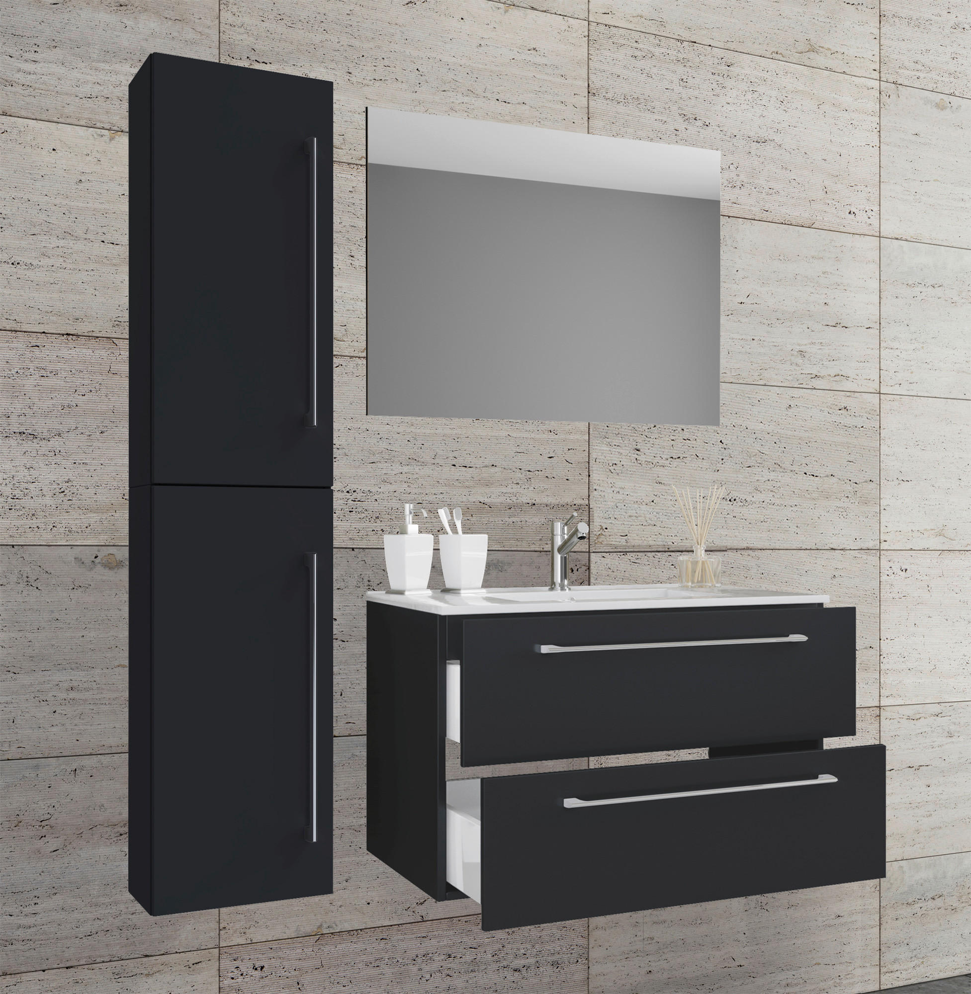 BADEZIMMER  in 93 cm  - Schwarz/Weiß, MODERN, Keramik/Holzwerkstoff (93cm) - MID.YOU