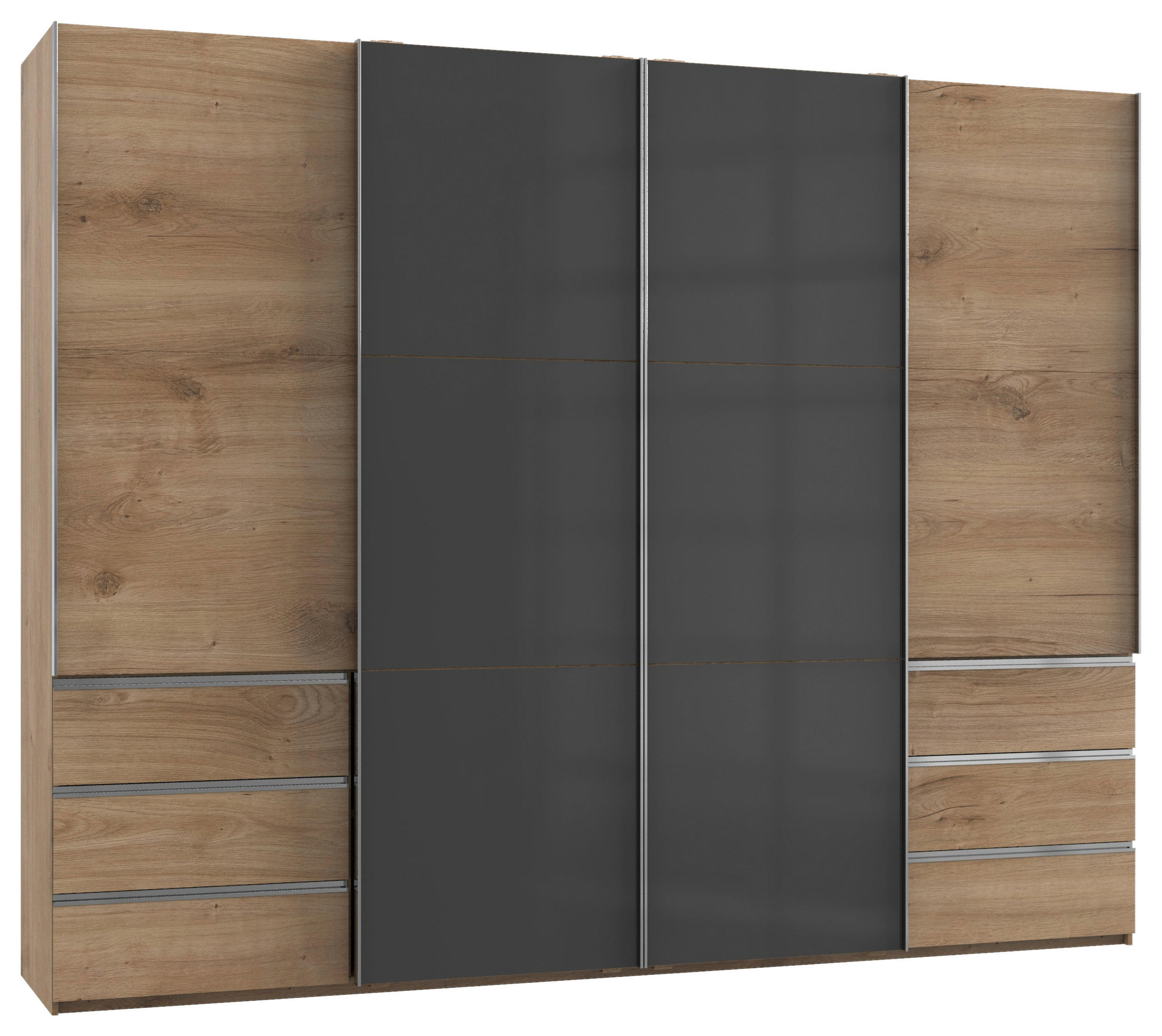 SCHWEBETÜRENSCHRANK 300/236/65 cm 4-türig Grau, Eichefarben  - Chromfarben/Eichefarben, MODERN, Holzwerkstoff (300/236/65cm) - MID.YOU