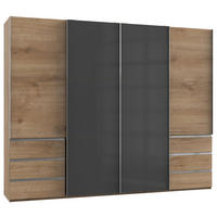 SCHWEBETÜRENSCHRANK in Grau, Eichefarben  - Chromfarben/Eichefarben, Modern, Holzwerkstoff (300/236/65cm) - MID.YOU