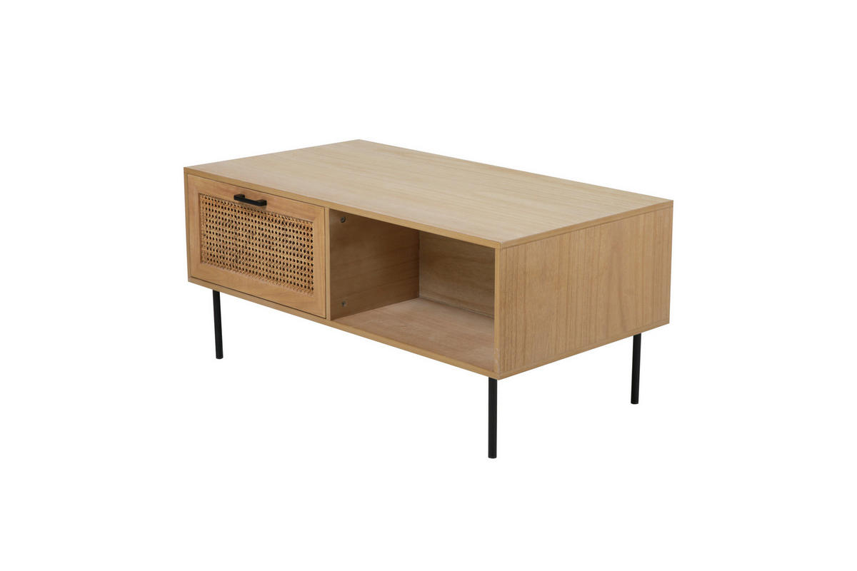 COUCHTISCH Rattan 110/59/50 cm rechteckig Naturfarben, Schwarz  - Schwarz/Naturfarben, Design, Holz/Holzwerkstoff (110/59/50cm) - Livetastic