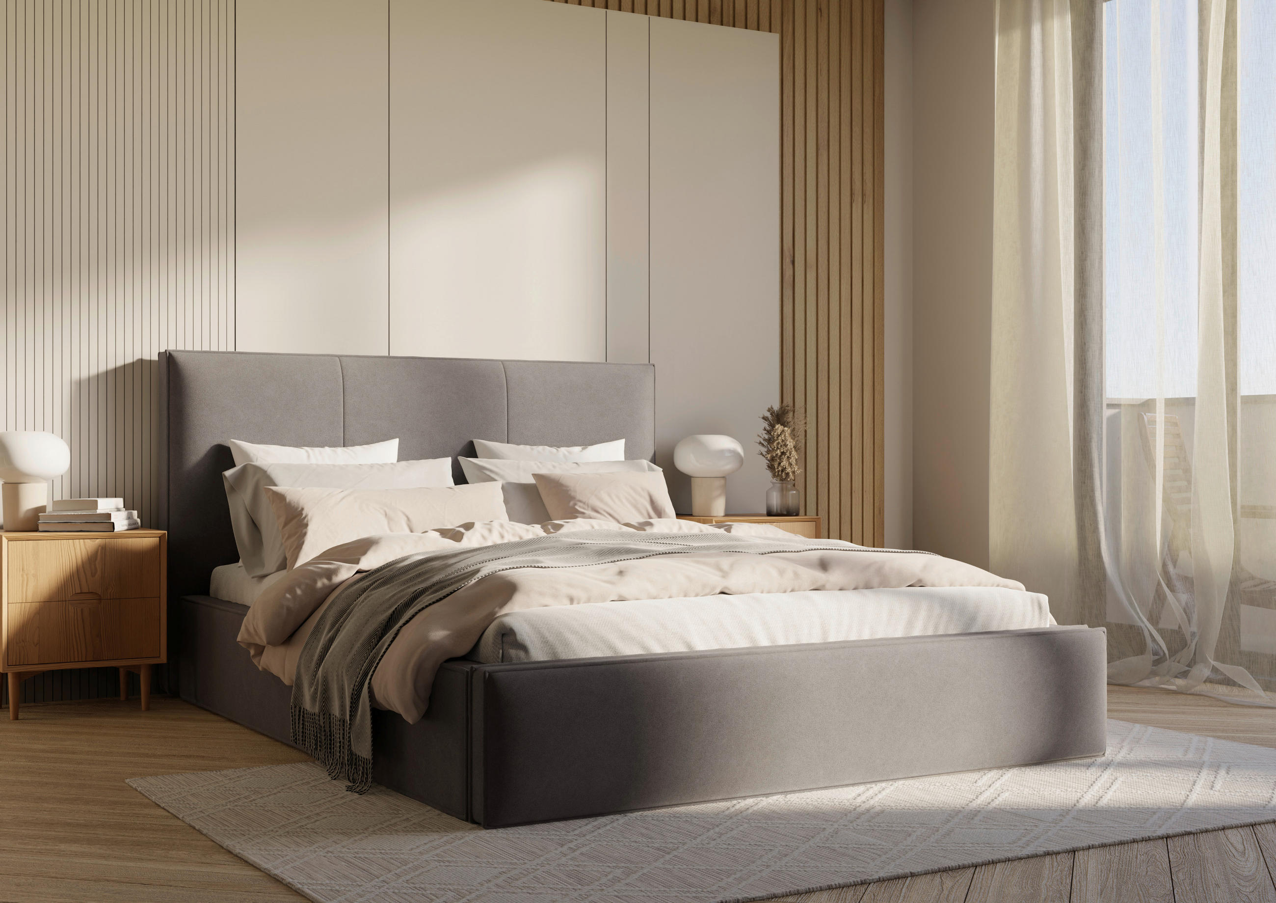 POLSTERBETT Lattenrost, Bettkasten 180/200 cm  in Grau  - Schwarz/Grau, Design, Holz/Textil (180/200cm) - Boxxx
