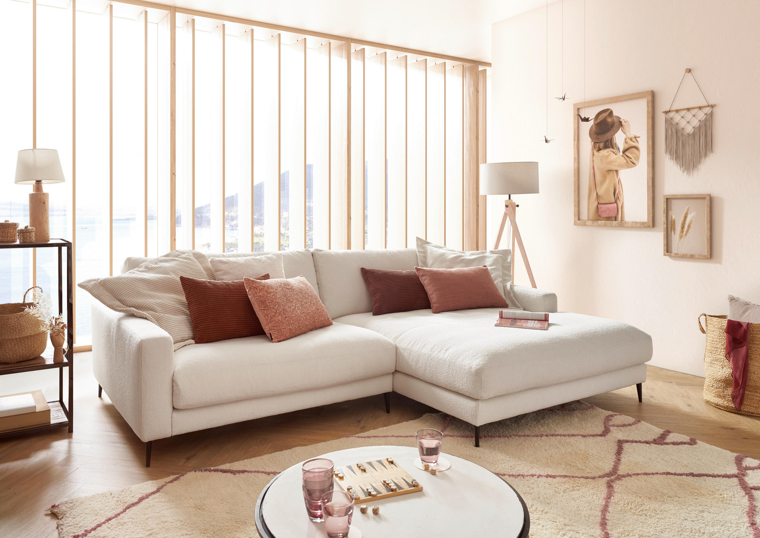 ECKSOFA in Flachgewebe Weiss  - Weiss/Schwarz, Design, Textil/Metall (272/190cm) - Lomoco