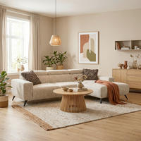 ECKSOFA 100 005 FK Beige Chenille Rücken echt  - Beige/Schwarz, Basics, Textil/Metall (284/175cm) - Livetastic