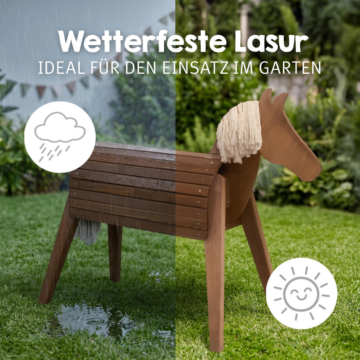 HOLZPFERD  - Teakfarben, Basics, Holz (126/105/50cm) - Roba