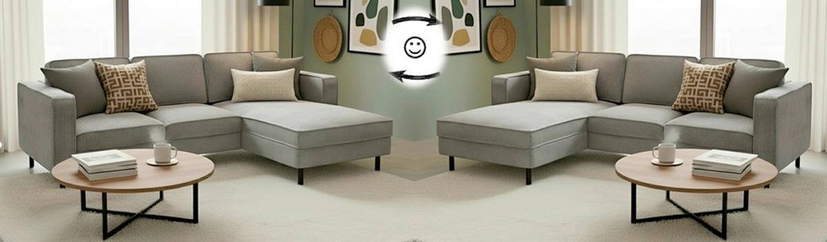 ECKSOFA WATKINS Grau Cord  - Schwarz/Grau, MODERN, Textil/Metall (232/161cm) - Trendmanufaktur