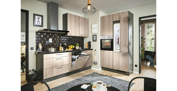 ECKKÜCHE 220/120 cm in Graphitfarben, Schwarz, Tannenholzfarben - Tannenholzfarben/Schwarz, Design, Holzwerkstoff/Metall (220/120cm) - Xora