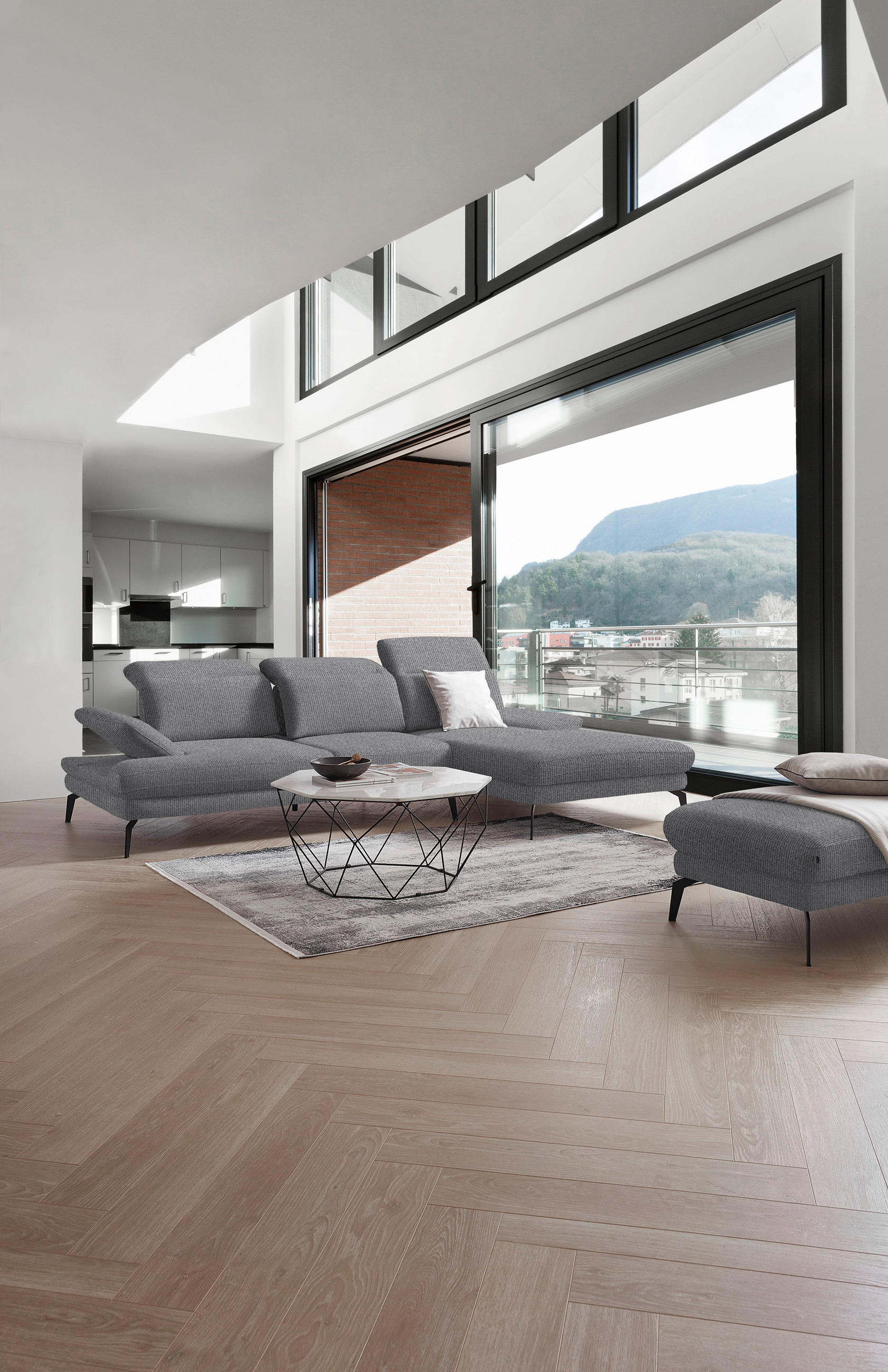 ECKSOFA Grau Webstoff  - Schwarz/Grau, Design, Textil/Metall (289/180cm) - Stylife