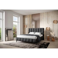 STOPPAD SÄNG 180/200 cm,  i antracit, stoppad sänggavel, ribbotten,  - svart/antracit, Modern, metall/trämaterial (180/200cm) - Livetastic