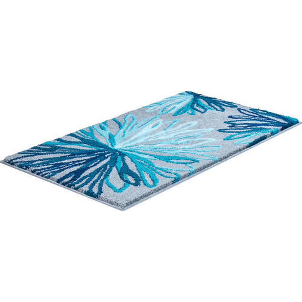 Thumbnail - Grund Badteppich Art, Grau, Türkis, Textil, Blume, rechteckig, 70x120 cm, Oeko-Tex® Standard 100, Made in Europe, rutsch...
