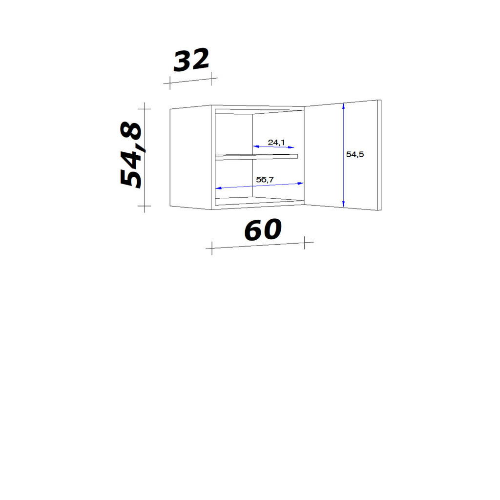 Thumbnail - FlexWell Küchenoberschrank, Schwarz, Eiche, Metall, 1 Fächer, einzeln stellbar, 60x54.8x32 cm, Made in Germany, individu...