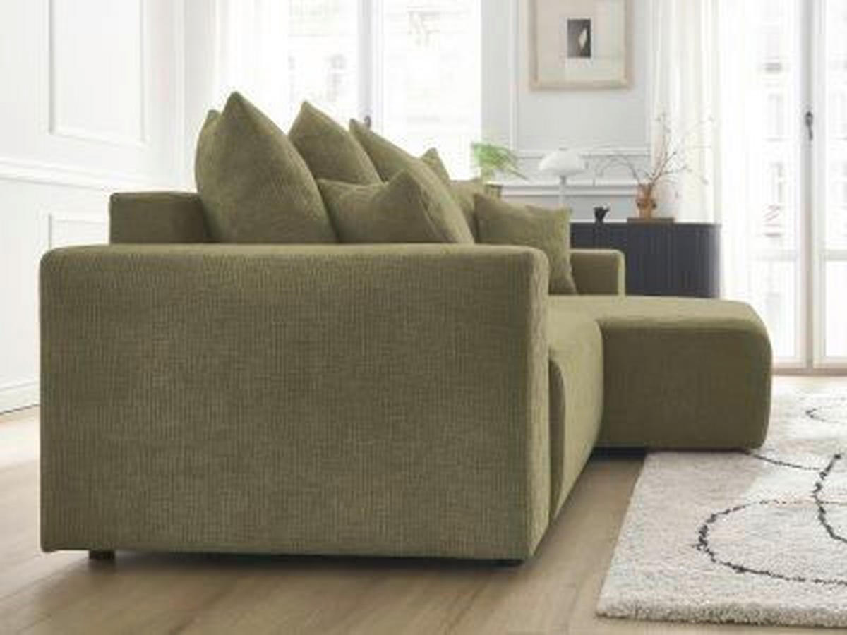 ECKSOFA Ottomane rechts  ATILLA Grün Struktur  - Schwarz/Grün, MODERN, Kunststoff/Textil (244/149cm)