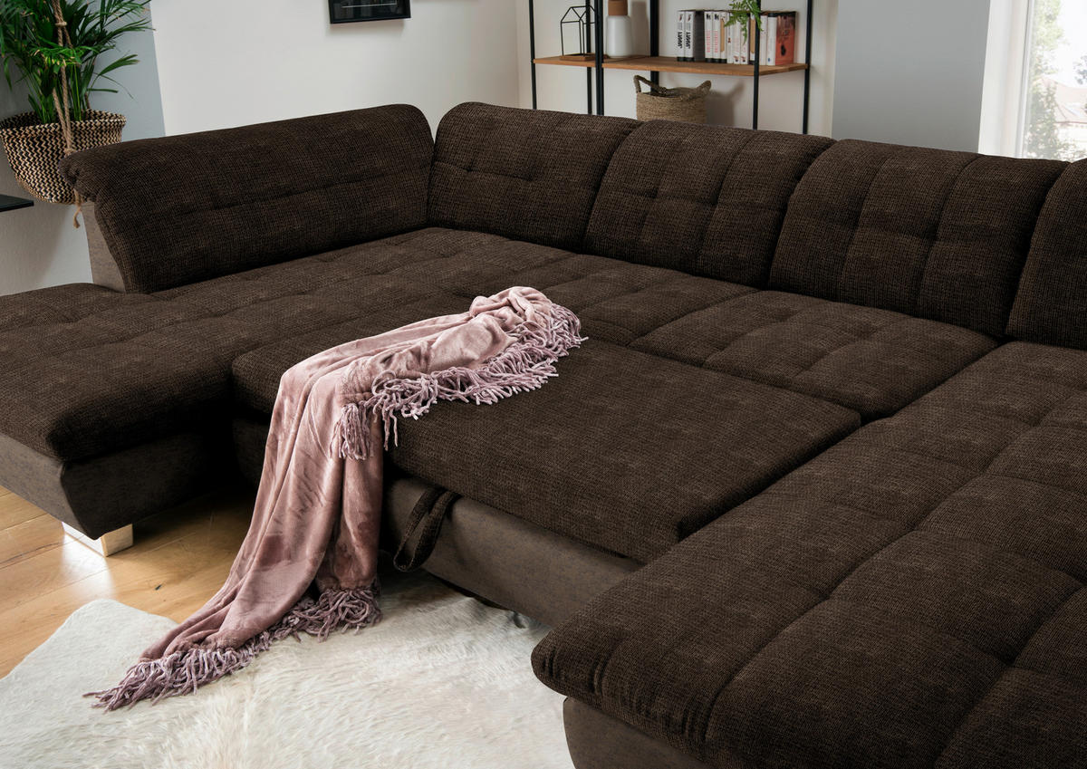 WOHNLANDSCHAFT in Mikrofaser Braun  - Chromfarben/Braun, Design, Kunststoff/Textil (211/350/204cm) - Xora