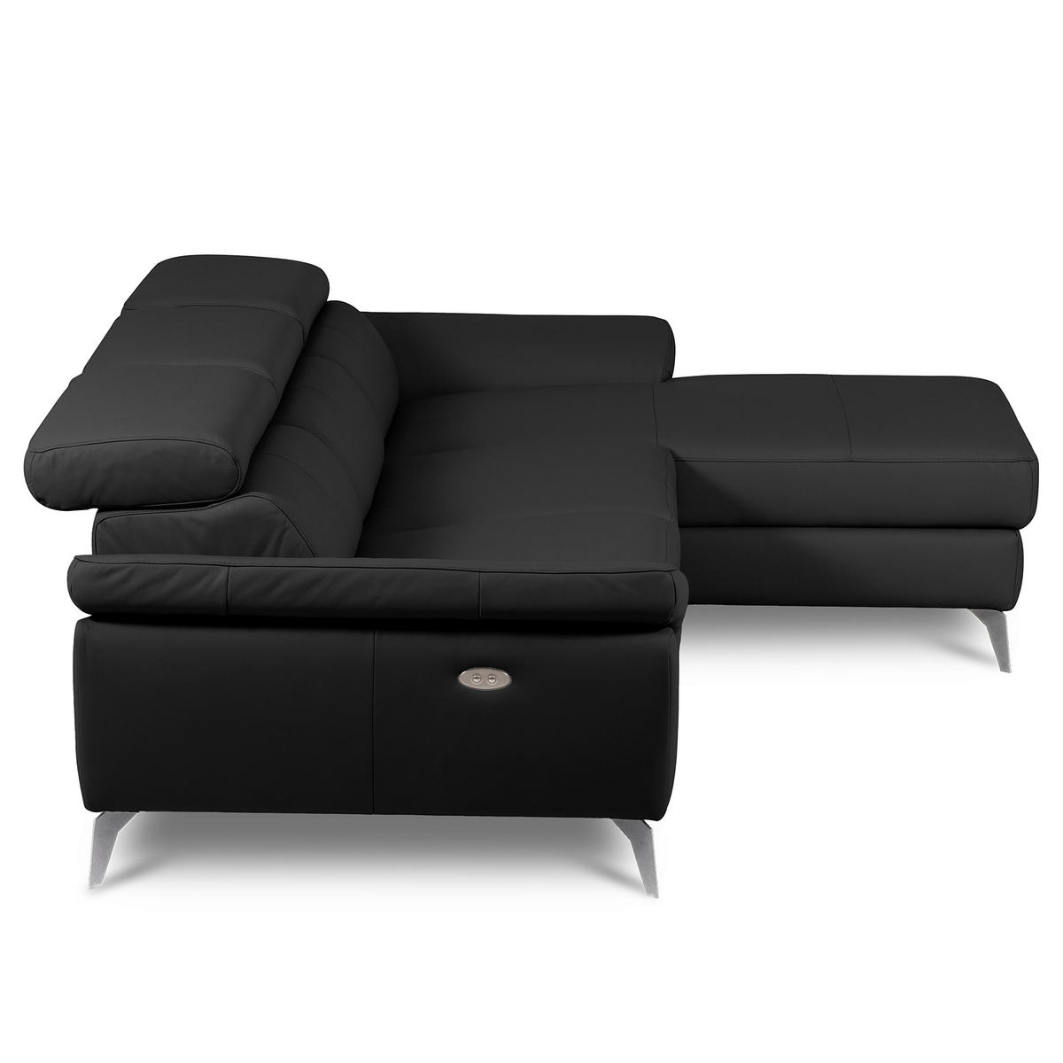 ECKSOFA SONO Schwarz Echtleder Lederlook Bettkasten, Armteilverstellung, Kopfteilverstellung  - Chromfarben/Schwarz, Design, Leder/Textil (252/179cm) - Livetastic