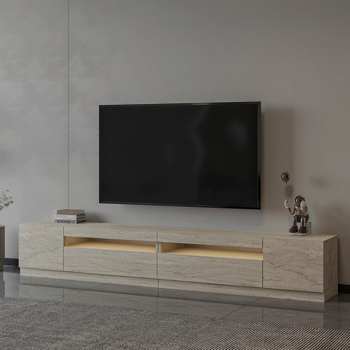 TV-BÄNK  36,8/40,2/240 cm 2 låda(or) stående, belysning  - cremefärgad, Design, trämaterial (36,8/40,2/240cm) - Livetastic