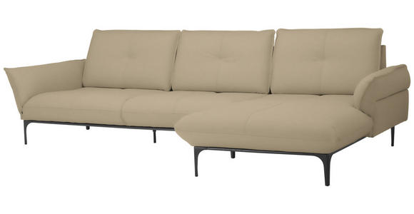 ECKSOFA in Echtleder Beige  - Beige/Schwarz, Design, Leder/Metall (319/182cm) - Valnatura