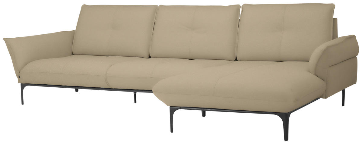 ECKSOFA in Echtleder Beige  - Beige/Schwarz, Design, Leder/Metall (319/182cm) - Valnatura