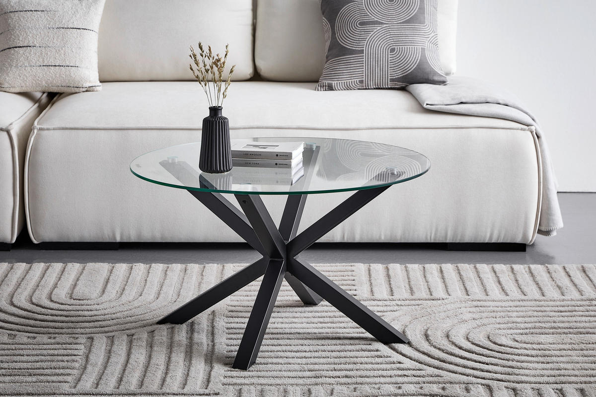 COUCHTISCH ESG 80/45/80 cm rund Schwarz, Klar  - Klar/Schwarz, Design, Glas/Metall (80/45/80cm) - Livetastic