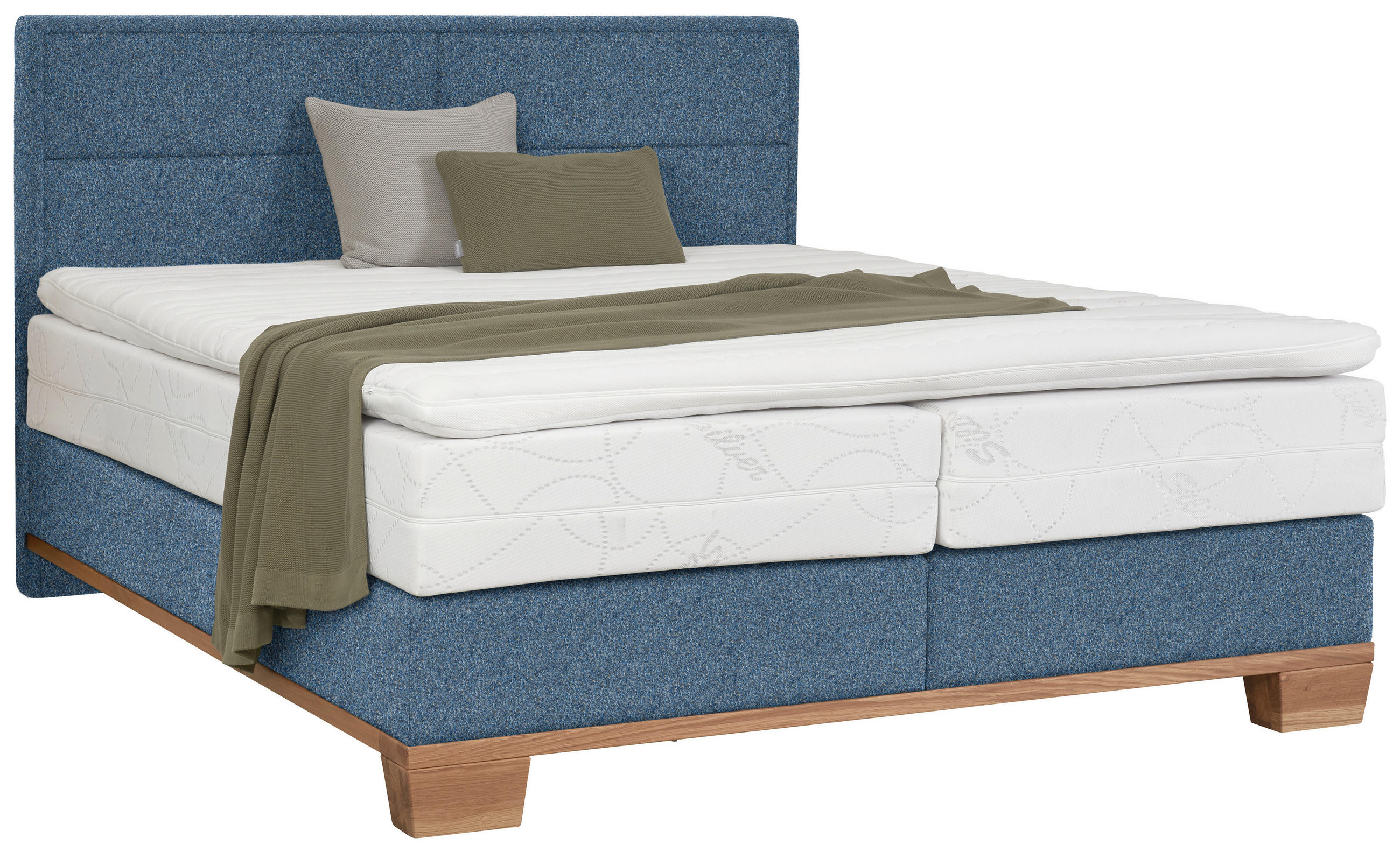 BOXSPRINGBETT 200/200 cm  in Blau, Eichefarben  - Blau/Eichefarben, Natur, Holz/Textil (200/200cm) - Valnatura