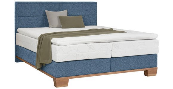 BOXSPRINGBETT 160/200 cm in Blau, Eichefarben - Blau/Eichefarben, Natur, Holz/Textil (160/200cm) - Valnatura