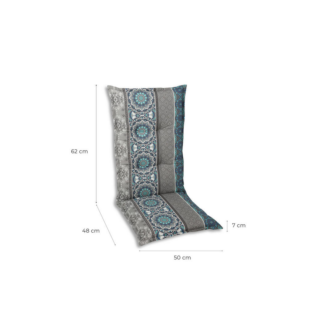 Thumbnail - Sesselauflagenset, Blau, Grau, Hellgrau, Textil, 2-teilig, Ornament, Füllung: Schaumstoff, Vlies, 50x7x110 cm, Oeko-Tex®...
