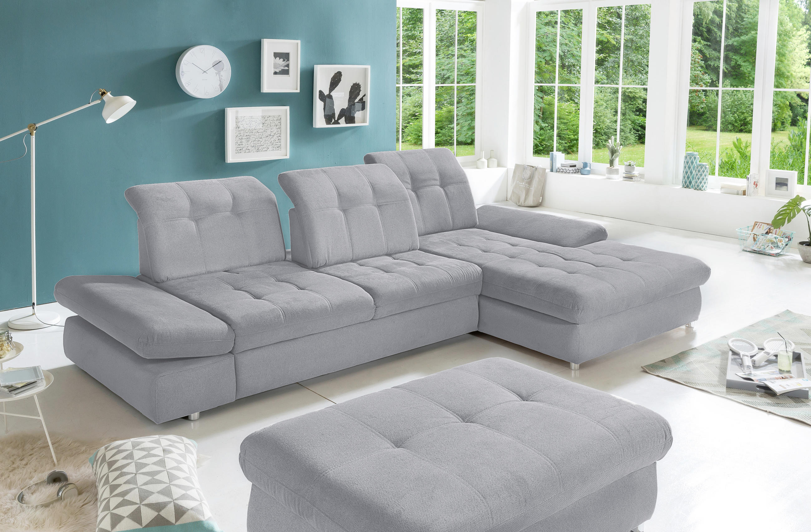 ECKSOFA Grau Mikrofaser - Chromfarben/Grau, KONVENTIONELL, Kunststoff/Textil (314/186cm) - Livetastic