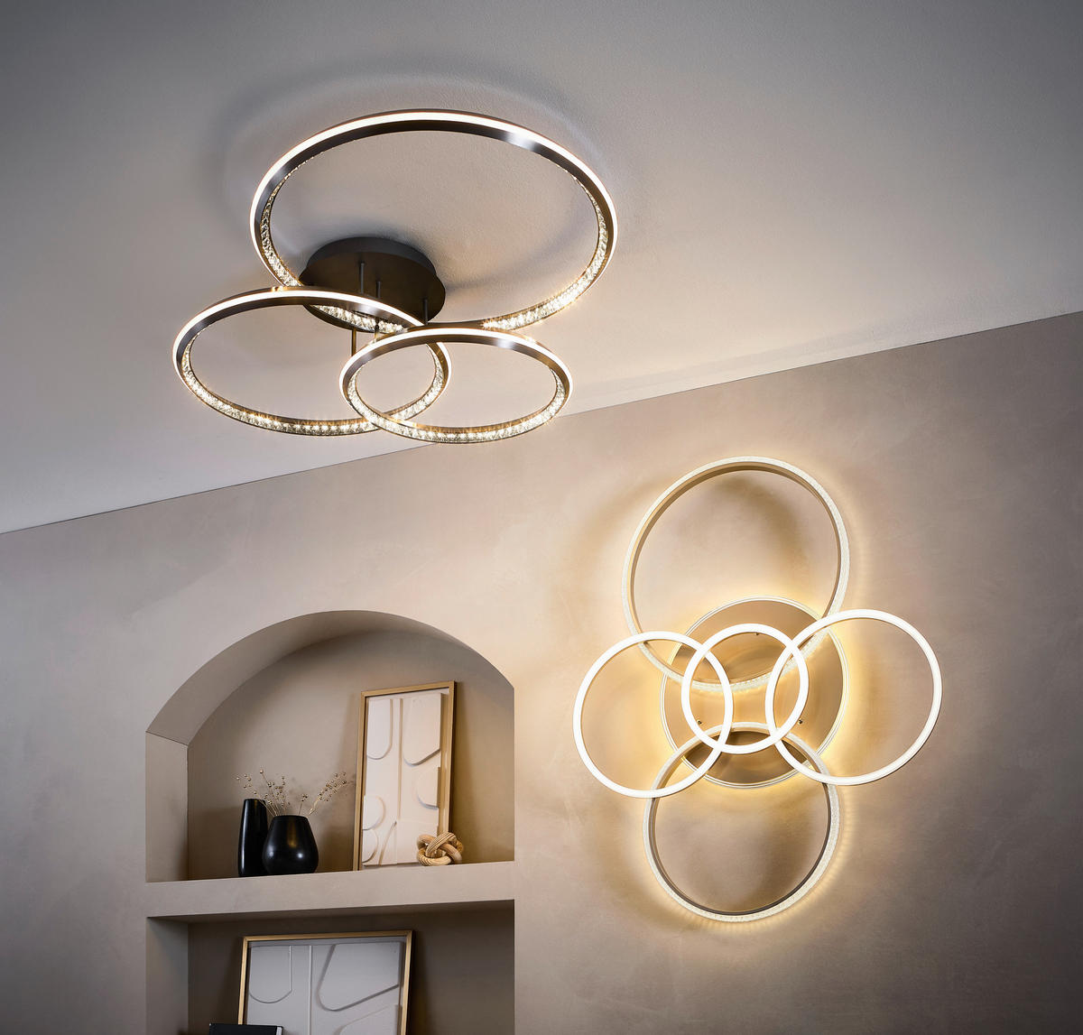 LED-DECKENLEUCHTE LORELEI 110/88/12 cm   - Klar/Champagner, Design, Kunststoff/Metall (110/88/12cm) - Globo